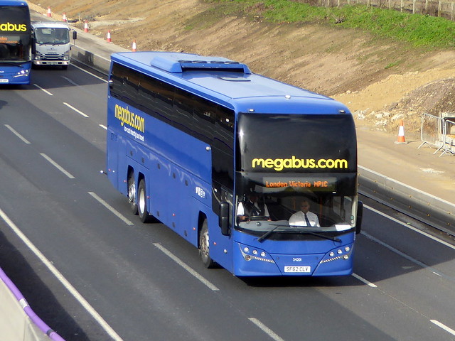 54201 / SF62 CLV - Volvo B11RT / Plaxton Elite I - Stotts Coaches / megabus -  M1 at Milton Keynes 22Feb20
