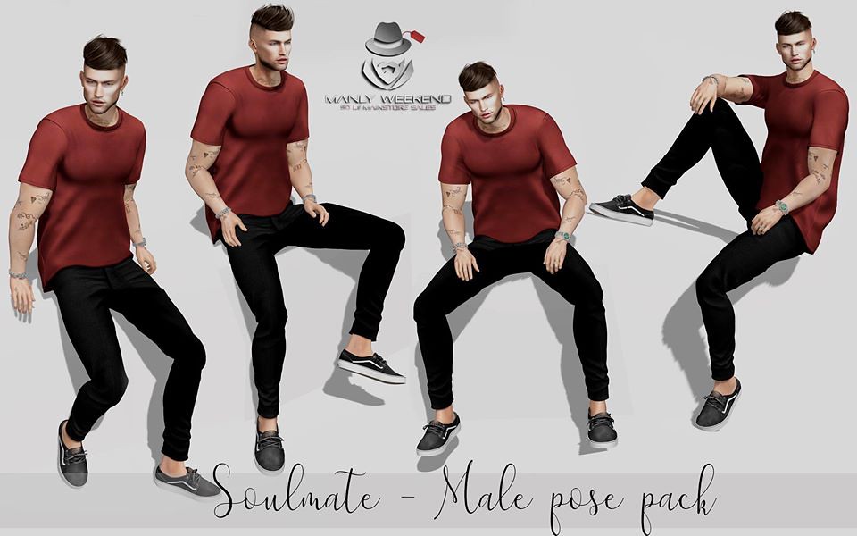 ? Hey guys now at Manly Weekend male pose pack for only 50L$ ?  TP – http://maps.secondlife.com/secondli…/Griffindor/154/223/1894