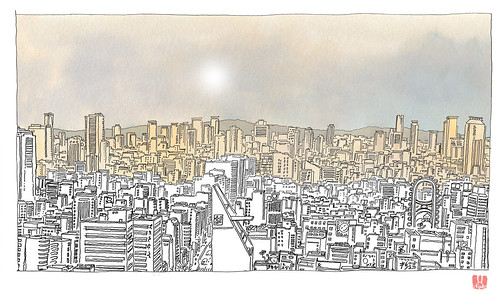 japan japon sketch osaka dotonbori drawing dessin croquis urbansketch urbansketcher urbansketchers carnetdevoyage skyline