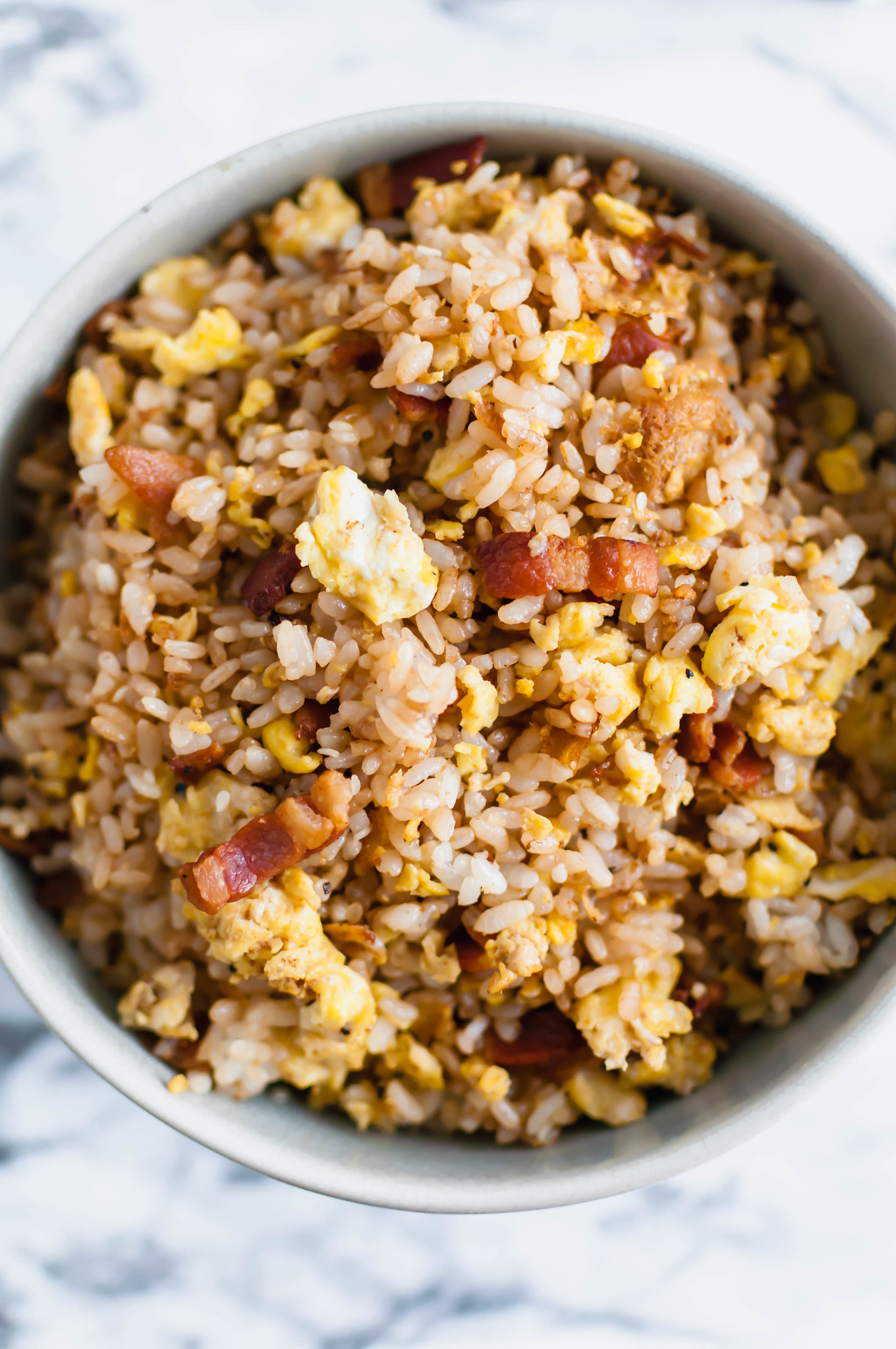 Another savory breakfast for you coming in hot. This Breakfast Fried Rice is packed with scrambled eggs and lots of crispy bacon. A glorious way to start your day.