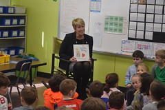 State Rep. Laura Devlin reading to the second graders at Dwight Elementary school celebrating Read Across America.