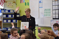 State Rep. Laura Devlin reading to the second graders at Dwight Elementary school celebrating Read Across America.