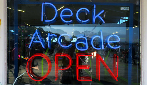 The Deck Arcade is open at the pier at Llandudno in Wales