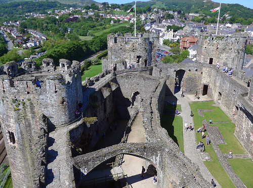 Looking down on the interior courtyard of the castle in Conwy, Wales