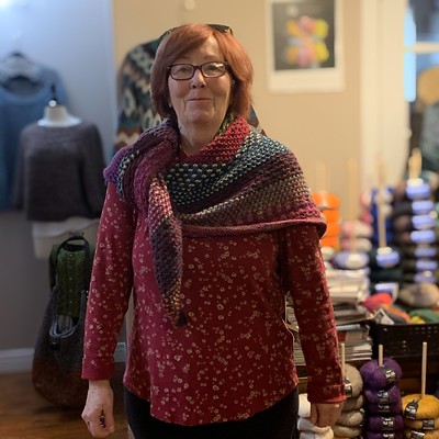 Dianne knit her Nightshift by Andrea Mowry with a kit she purchased while on vacation!