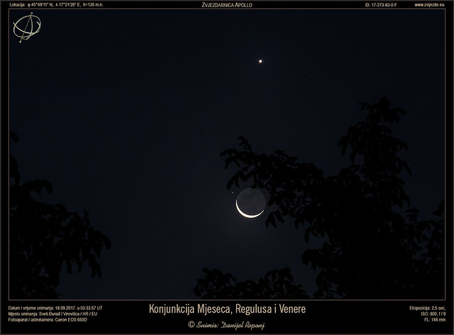 Konjunkcija Mjeseca, Regulusa i Venere, 18.9.2017.