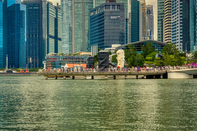 Marina Bay with Merlion, One Fullerton and Central Business District (CBD) in Singapore