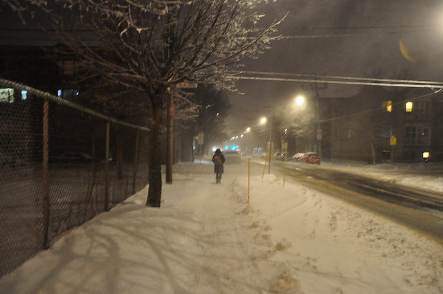 Pendant la tempête de neige à Montréal