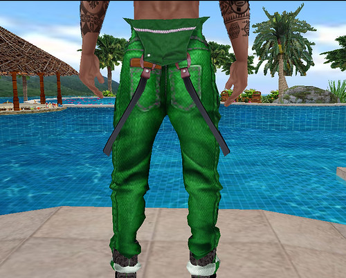 Green Fallen Overalls / Suspender Pants (M) Back