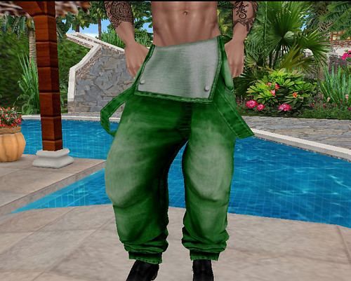 Green Baggy Overalls Suspender Pants Front (M)