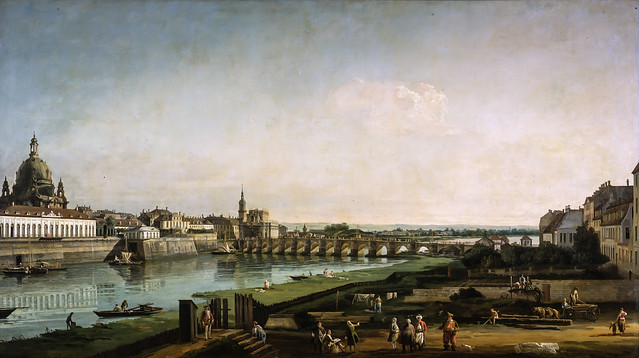 Bernardo Bellotto (Canaletto) - Dresden from the Right Bank of Elbe above the Augustus Bridge, 1748  at Gemäldegalerie Alte Meister Dresden Germany