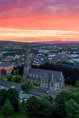 northern ireland chapel bridge dji uav drone phantom 4 pro four p4p aerial main barrack st pats hall school church of the immaculate conception street ni uk scenic landscape riverscape county tyrone gareth wray photography strabane sky tourist tourism mourne river site visit irish colourful derry council nature town lifford day vacation holiday europe walk 2020 sunset red