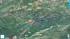 Photo 3D partie haute de l'ancien chemin de Luviu avec le tracé de l'operata du 15/03/2020 (trait rouge), des parties restaurées du chemin de Luviu (trait bleu clair) et des autres sentiers locaux