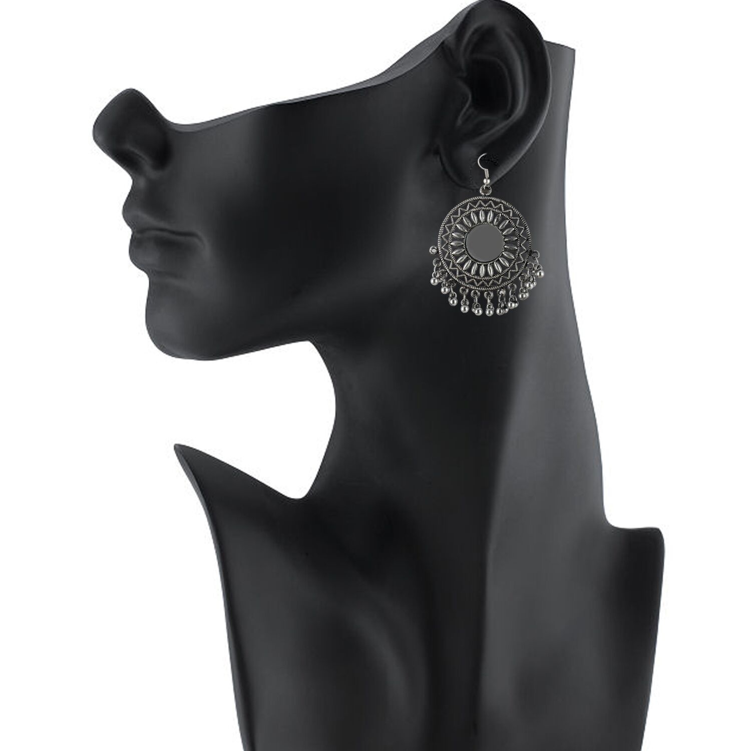 Generic Women's Alloy, silver Plated Hook Dangler Hanging Mirror Earrings-Silver