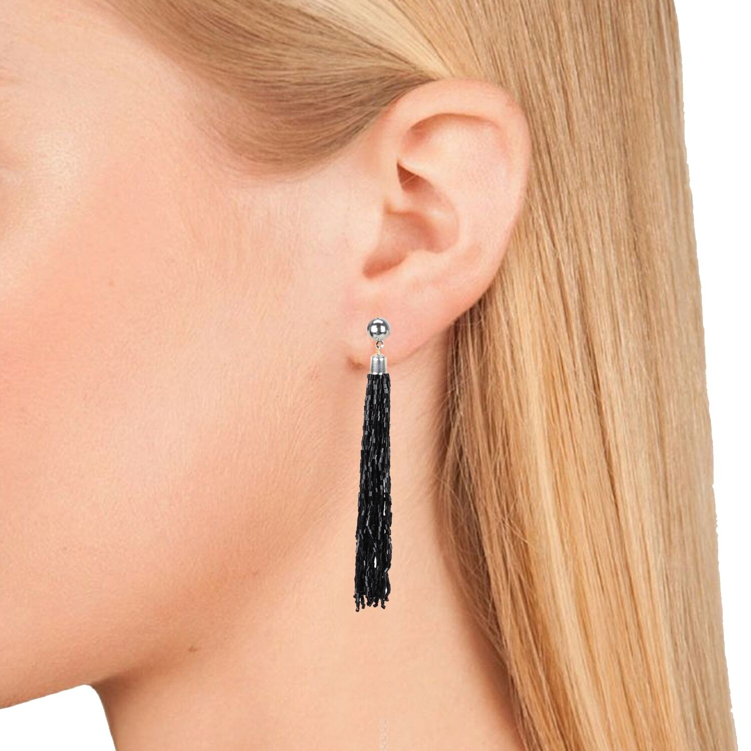 Generic Women's Alloy, Beads Hook Dangler Hanging Earrings-Black