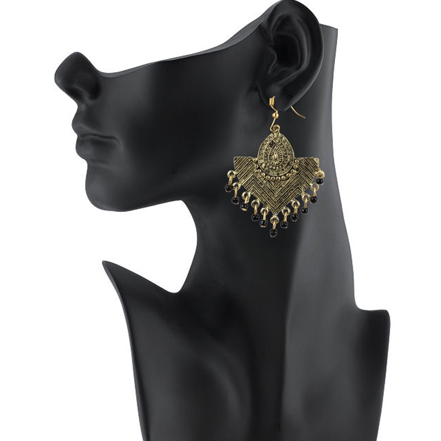 Generic Women's Gold Plated, Beads Hook Dangler Hanging Tassel Earrings-Gold