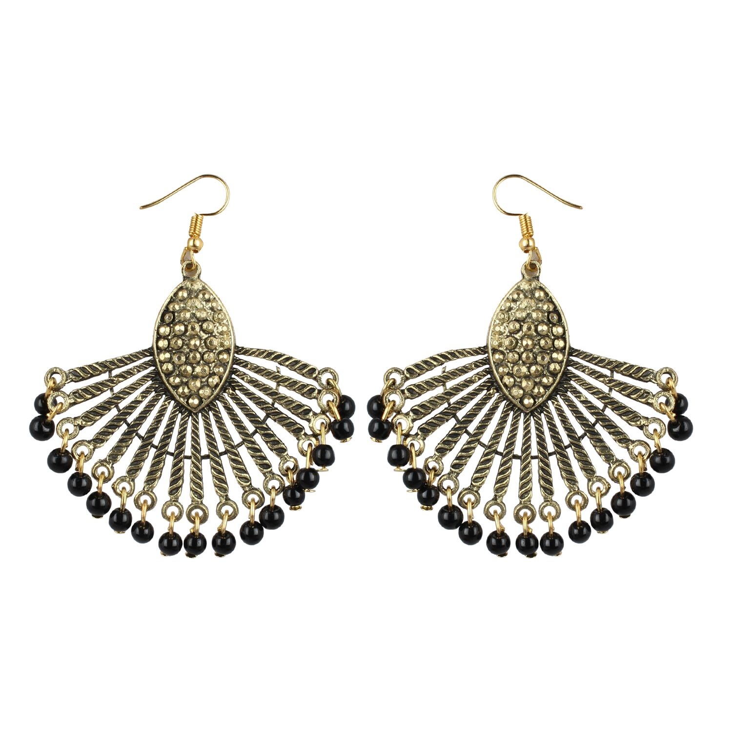 Generic Women's Gold Plated, Beads Hook Dangler Hanging Tassel Earrings-Gold