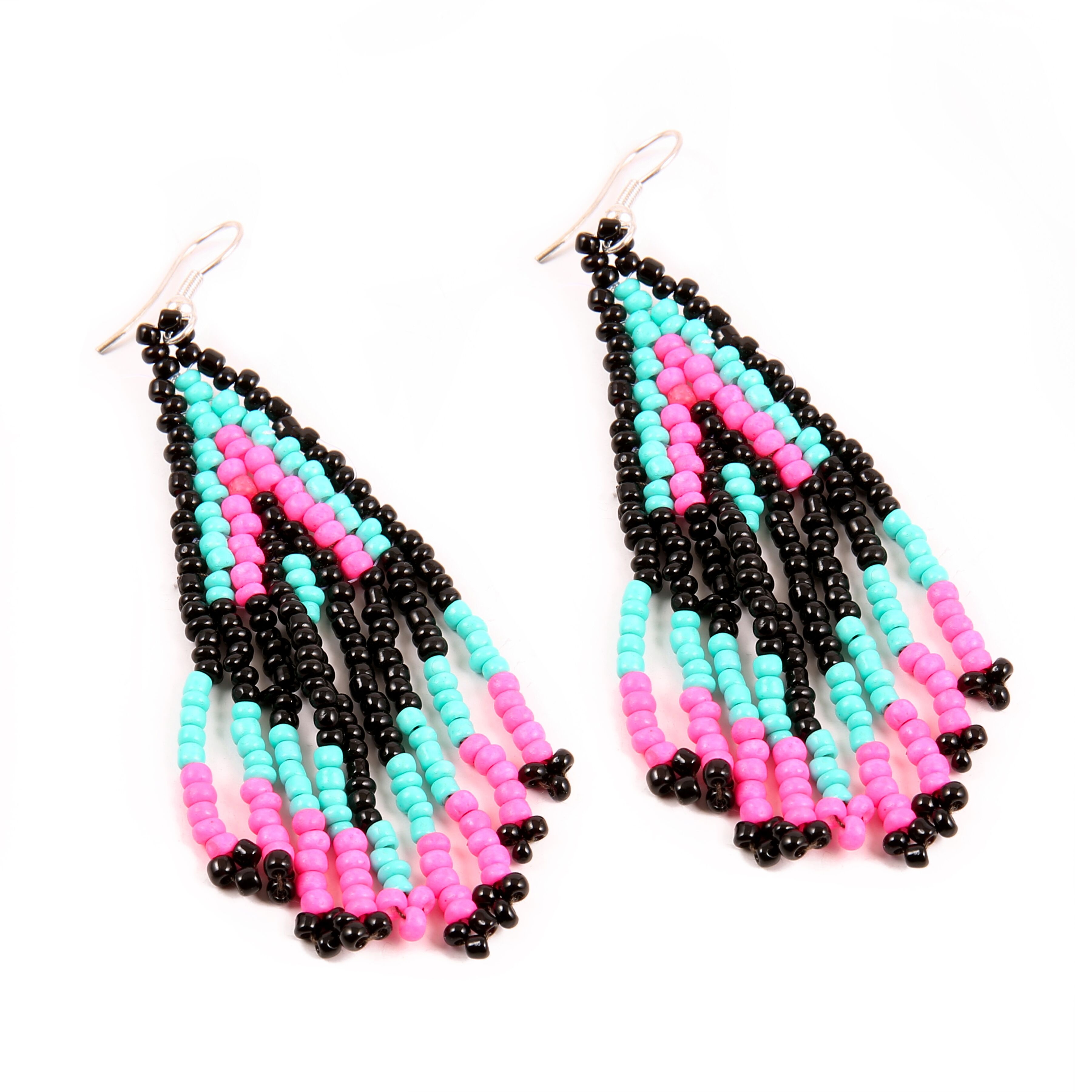 Generic Women's Alloy, Beads Hook Dangler Hanging Earrings-Multicolour