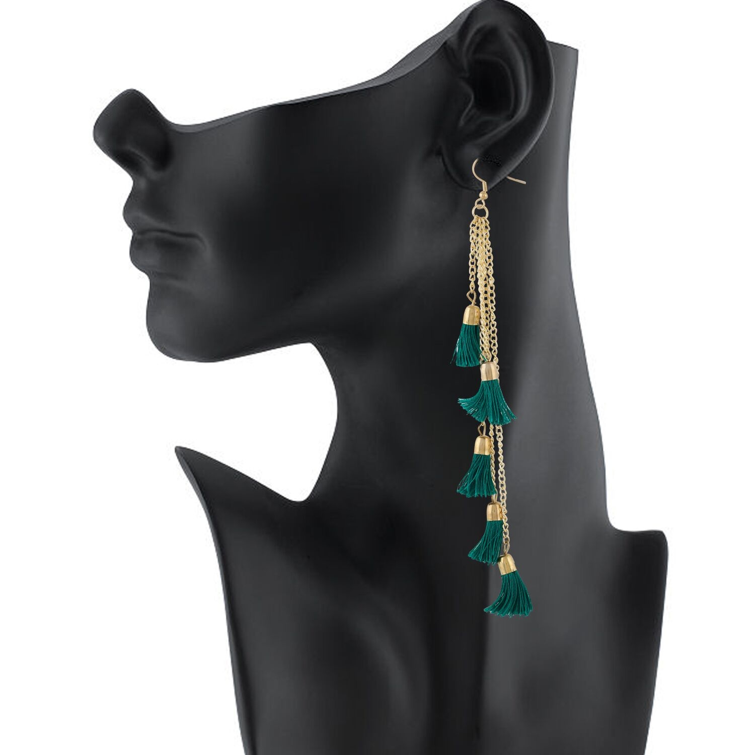 Generic Women's Golden plated Hook Dangler Hanging Earrings-Green