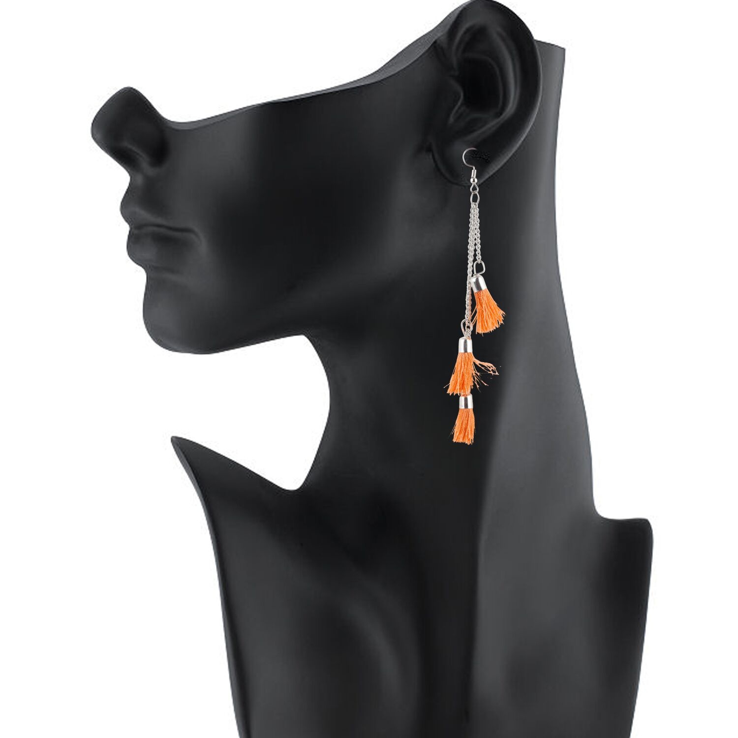 Generic Women's Tassels Beads Hook Dangler Hanging Hanging Earrings-Orange