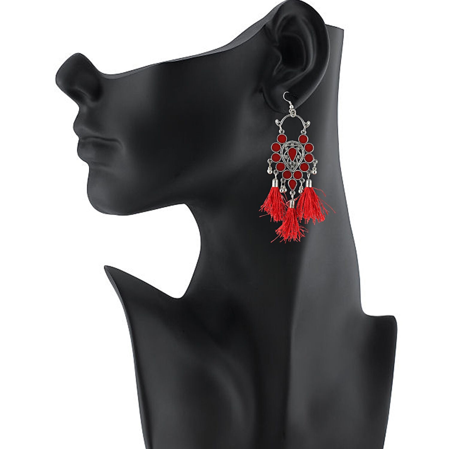 Generic Women's Alloy Afgani Tassel Earrings-Red