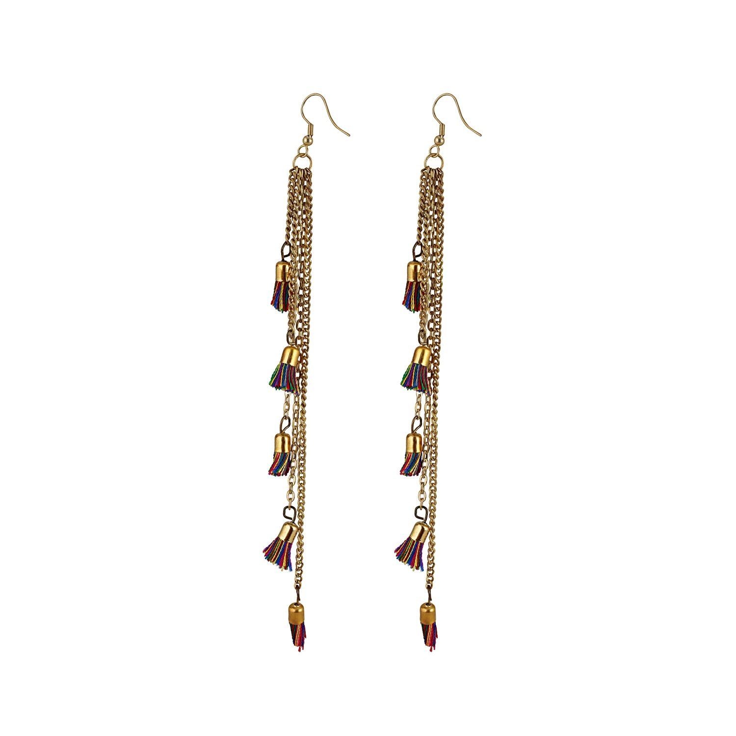 Generic Women's Alloy, Beads Hook Dangler Hanging Tassel Earrings-Multi