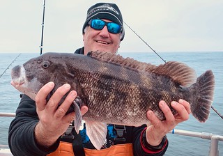 Photo of man holding a tautog