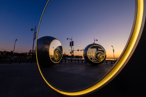 sf sanfrancisco missionbay oculus mirrors streetart publicart sunrise dawn california unitedstatesofamerica