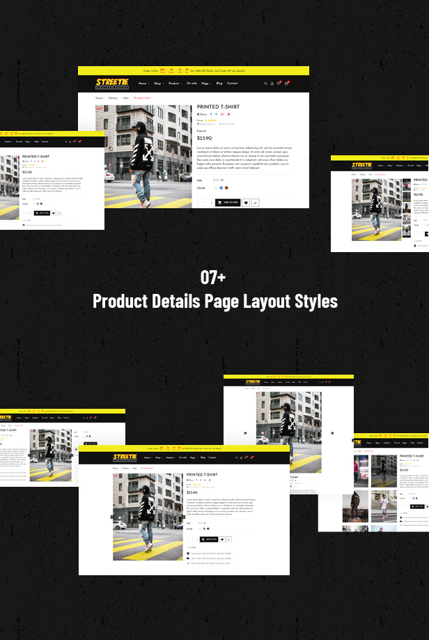 Varios diseños de página de productos para mostrar información detallada de artículos de moda