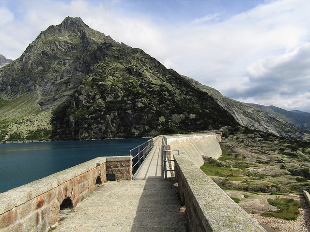 View of the dam at the Gelmersee in the Swiss Alps