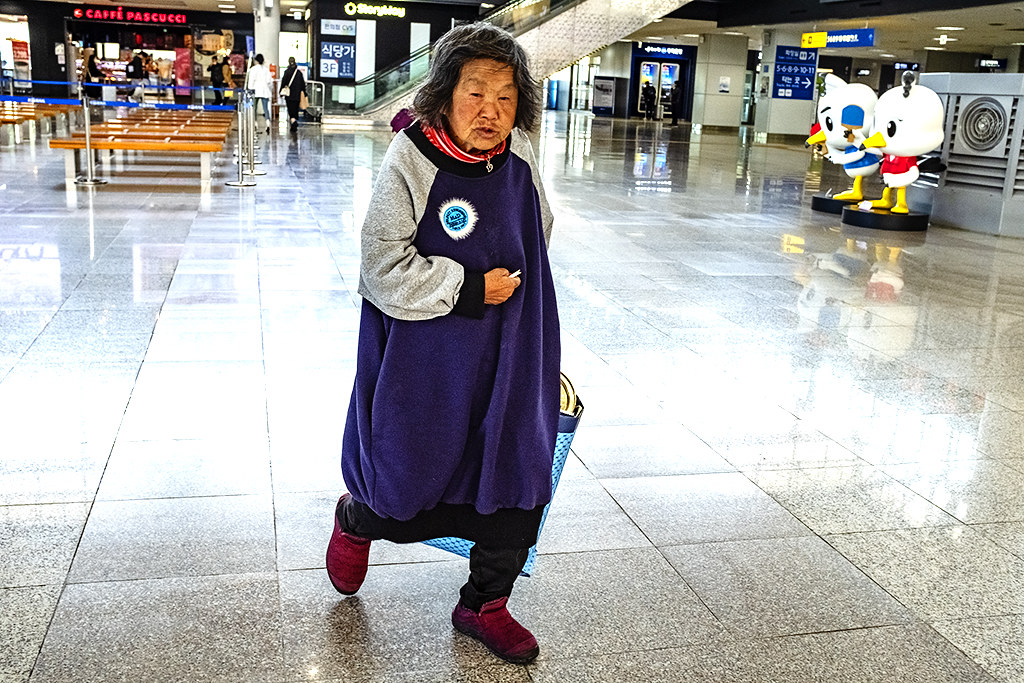 Homeless woman at Busan Station on 3-16-20--Busan