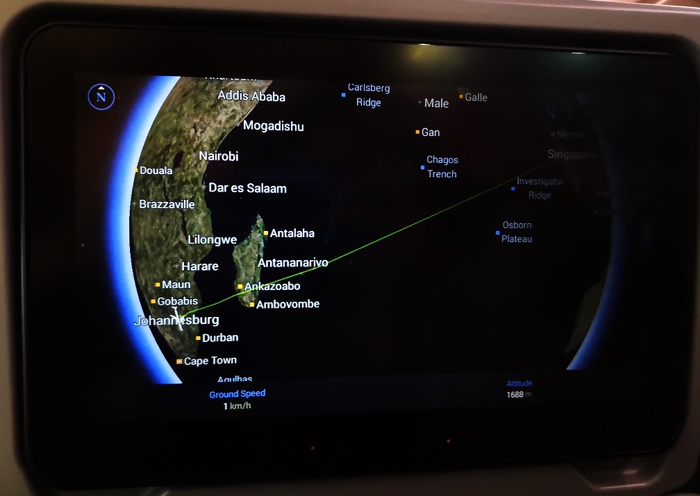 Flight map between Singapore and South Africa
