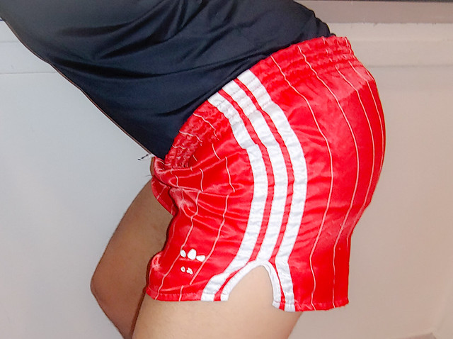 Adidas red nylon shorts