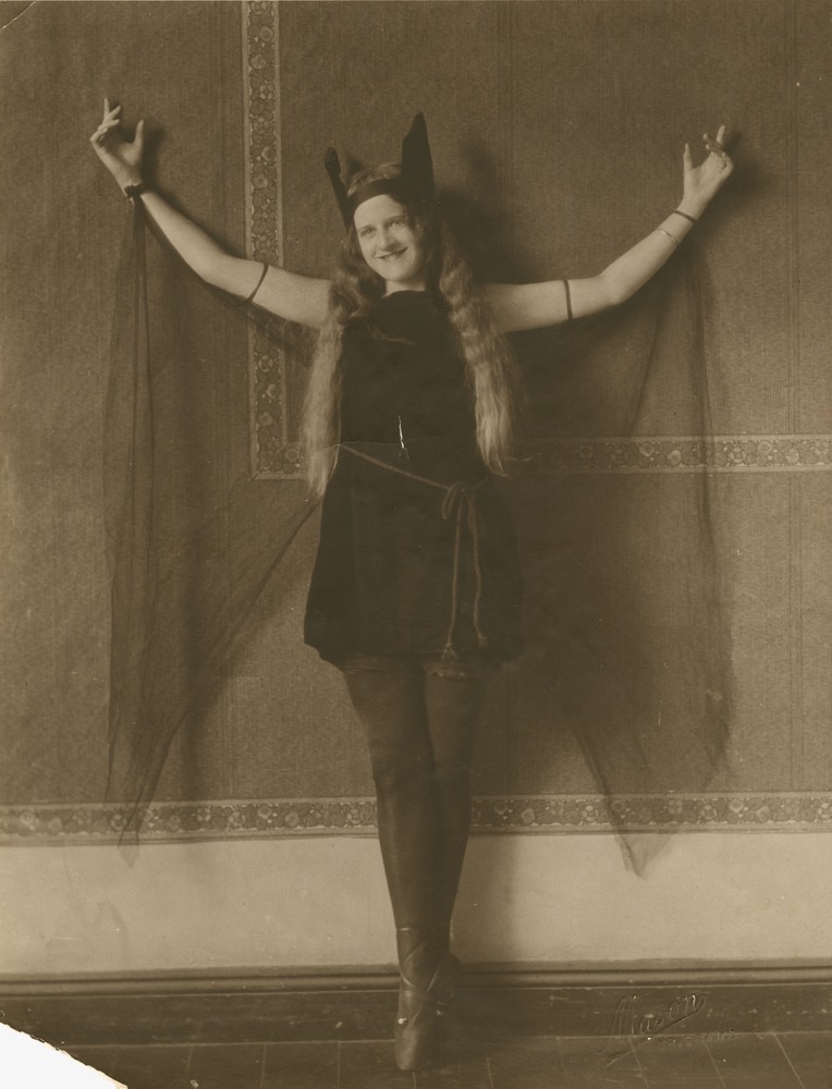 Ballet dancer Dundas Wilkinson striking a pose in a bat costume Brisbane Queensland ca 1930