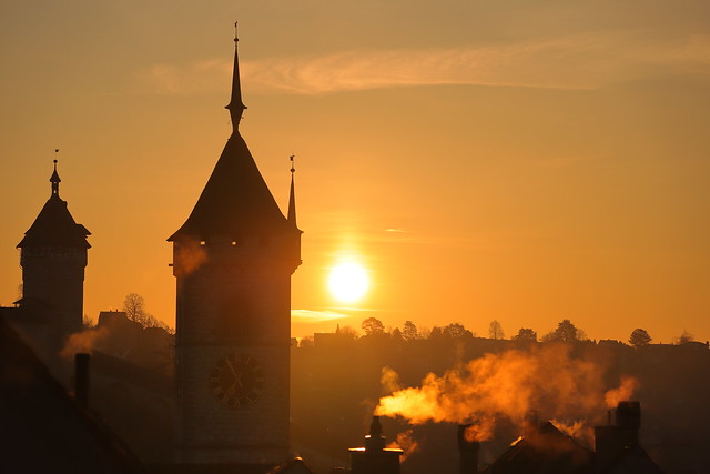 Sunrise over the old town of Schaffhausen