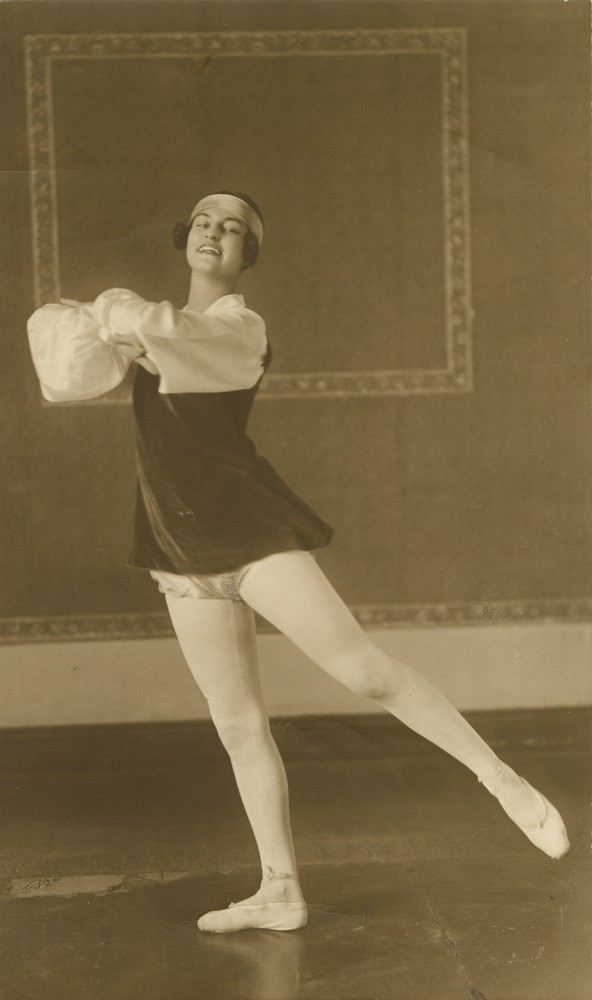 Dance teacher Marjorie Hollinshed striking a pose in Centennial Hall Brisbane Queensland 1927