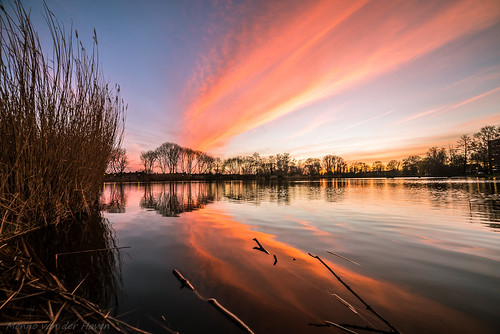 sunset clouds water lake reflection tranquil relax red nature netherlands landscape