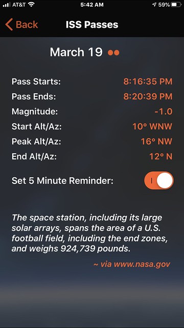 ISS Tucson Arizona Pass Alerts for Tonight - March 19, 2020
