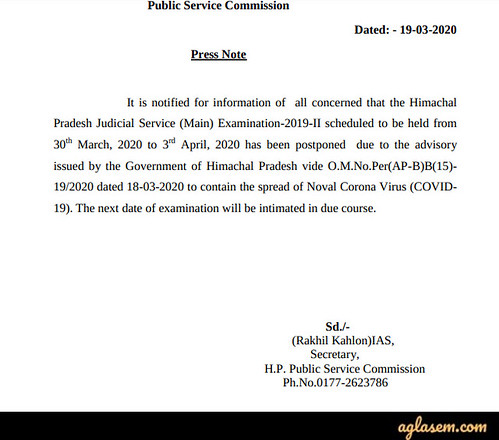 Himachal Pradesh Judicial Services 2020(Mains Exam Postponed), Preliminary Result,