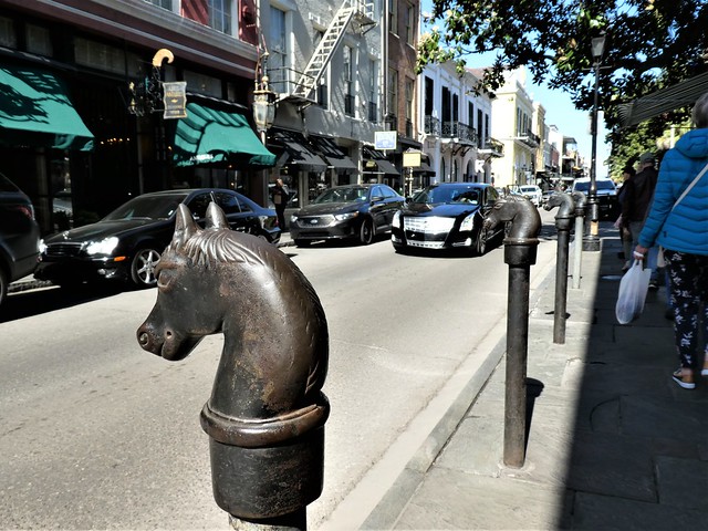 New Orleans horse head hitching posts at roadside