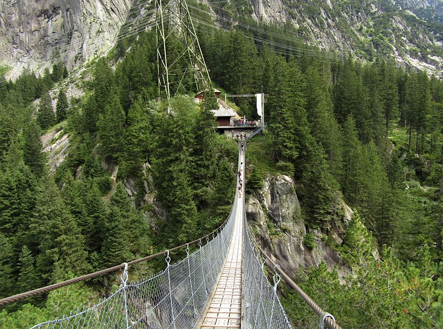 Handeckfall Suspension Bridge in Guttannen, Bernese Oberland in Switzerland