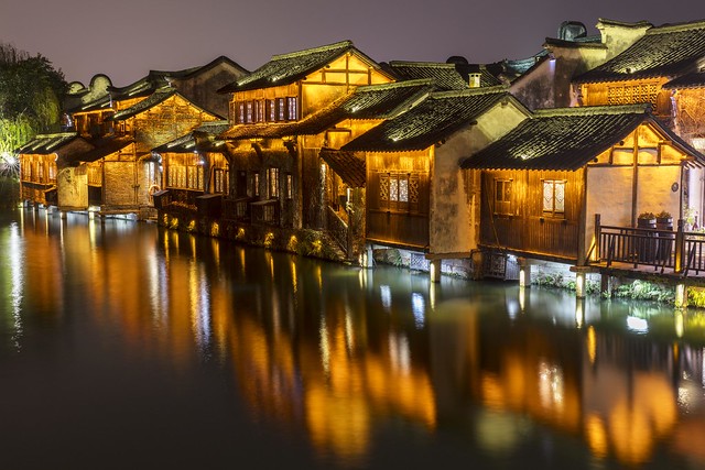 Wuzhen Ancient Water Town Night Reflections