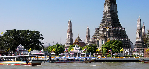 Boats on the Chao Phraya River in Bangkok, Thailand