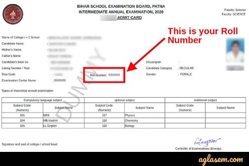 Bihar board 12th class 2020 roll number