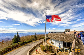 Ameican Flag Waving on Brasstown Bald in Young Harris, GA (Highest Point in Georgia - Blue Ridge Mountains)