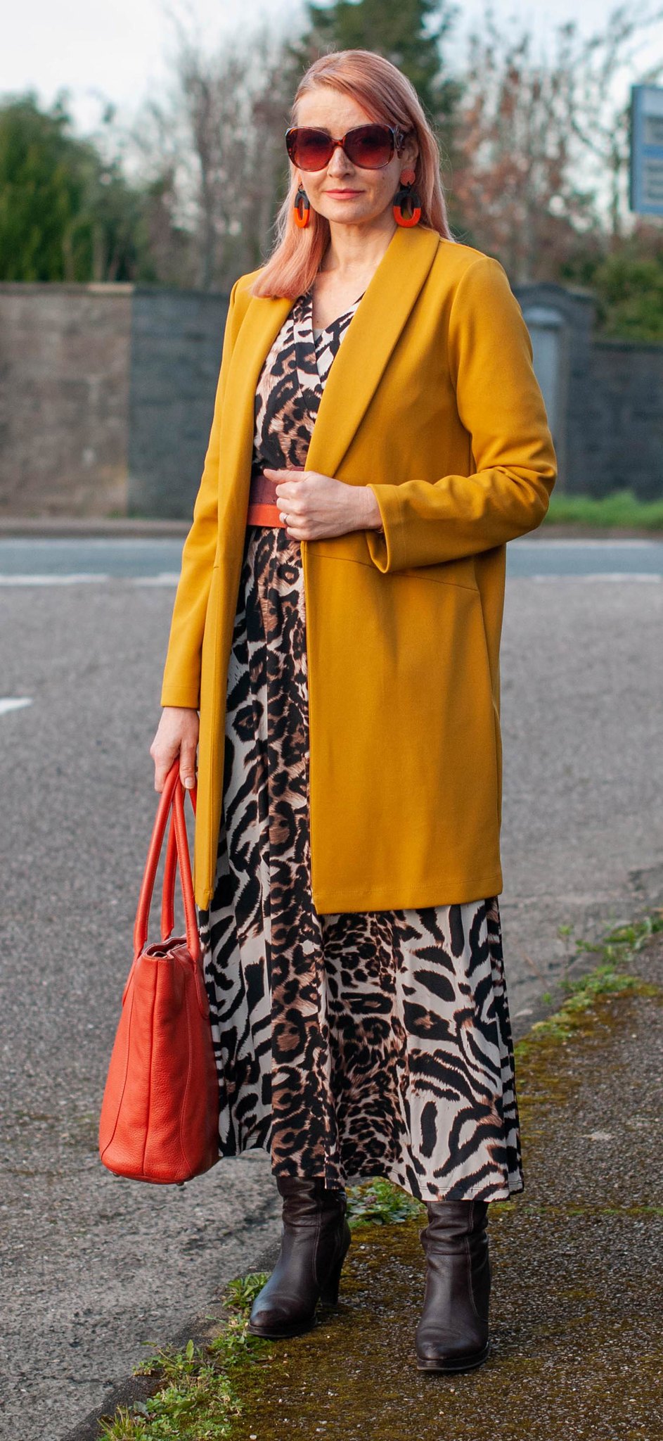 Animal Print Maxi Dress With Yellow and Orange | Not Dressed As Lamb, Over 40 Style