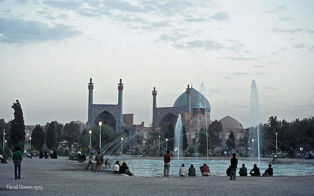 1975.08-02Rb Evening in Isfahan 1975. The Shah Mosque in the great Maidan, or Naghsh-e-Jahan نقش جهان Square.
