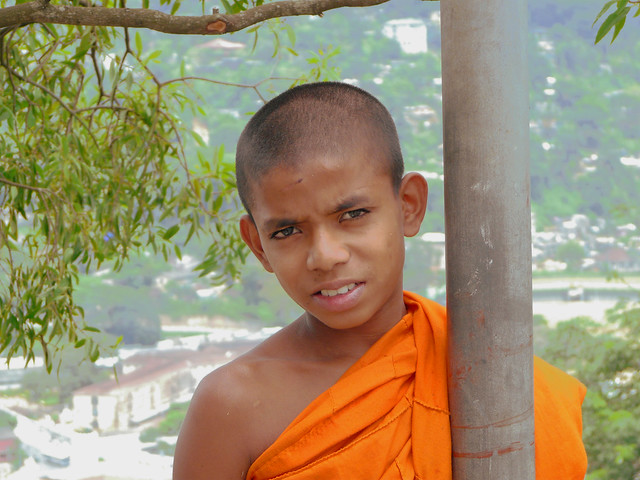 Monje budista niño en Sri Lanka