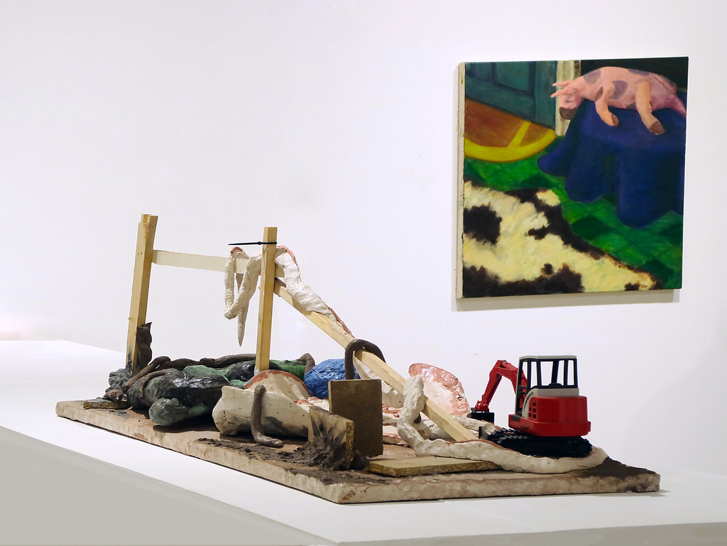 Sleep Landscape - Assemblage; Wood, Paint, Filler, Toy Tractor, Umbrella - Exhibited at SCRAMBLE, Pineapple Black, Middlesborough - 2020