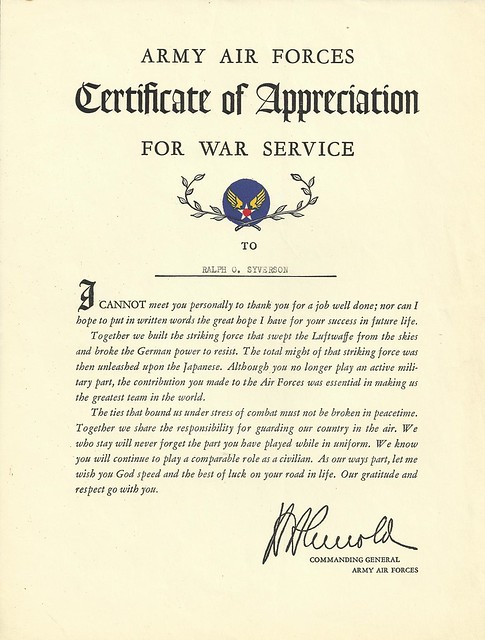 WW II Certificate of Appreciation